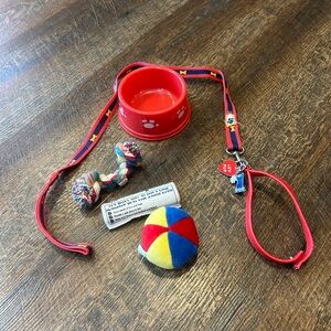 Build A Bear Dog Dish, Collar, Leash, Newspaper, Chew toy and Ball